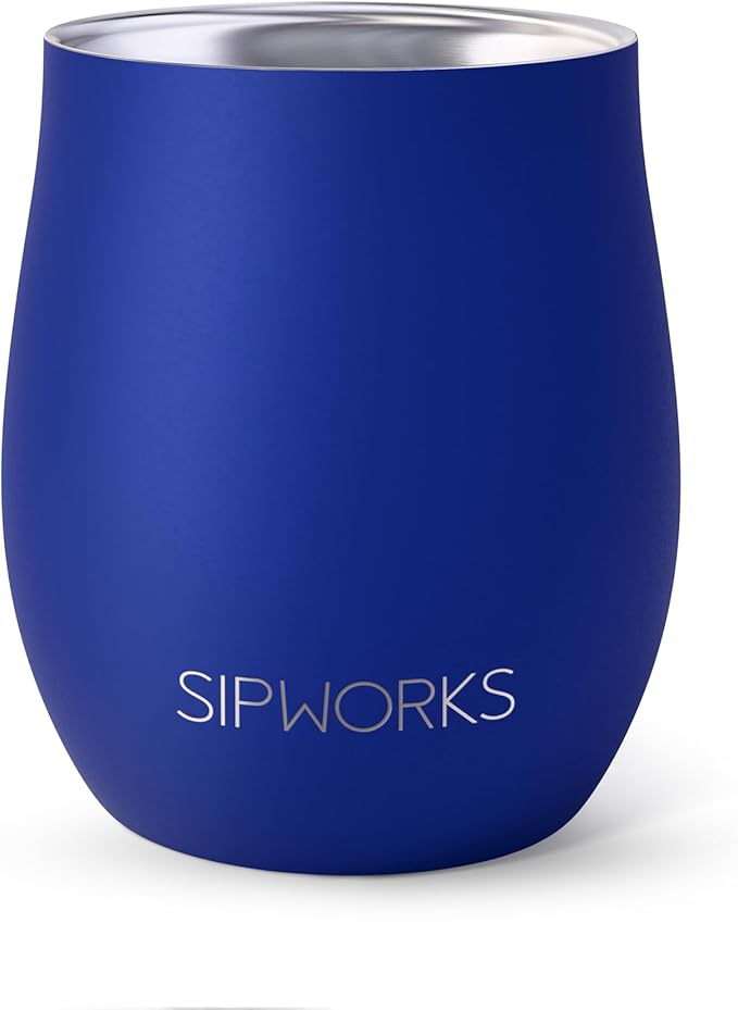 Sipworks Insulated Whiskey Tumbler - 8 oz Stainless Steel Bourbon Lowball Tumbler with Double Walled Vacuum Insulation - Spill Resistant Cocktail Nosing Glass Mug | Travel & Parties - Cobalt