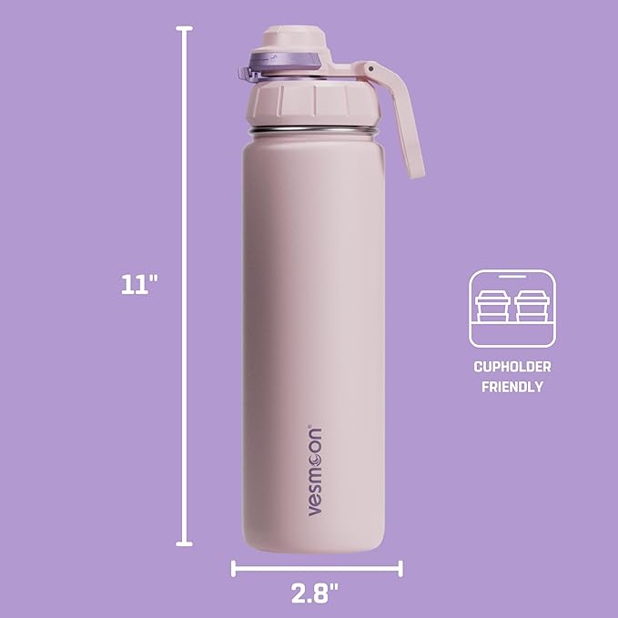 Vesmoon Vessence 24 Oz Stainless Steel Tea Infuser Bottle for Loose Leaf Tea, Water, Herbs, Fruits - Triple Layered Insulated, Leak Proof Bottle with Lid and Clip Handle - 24 Hours Hot/Cold