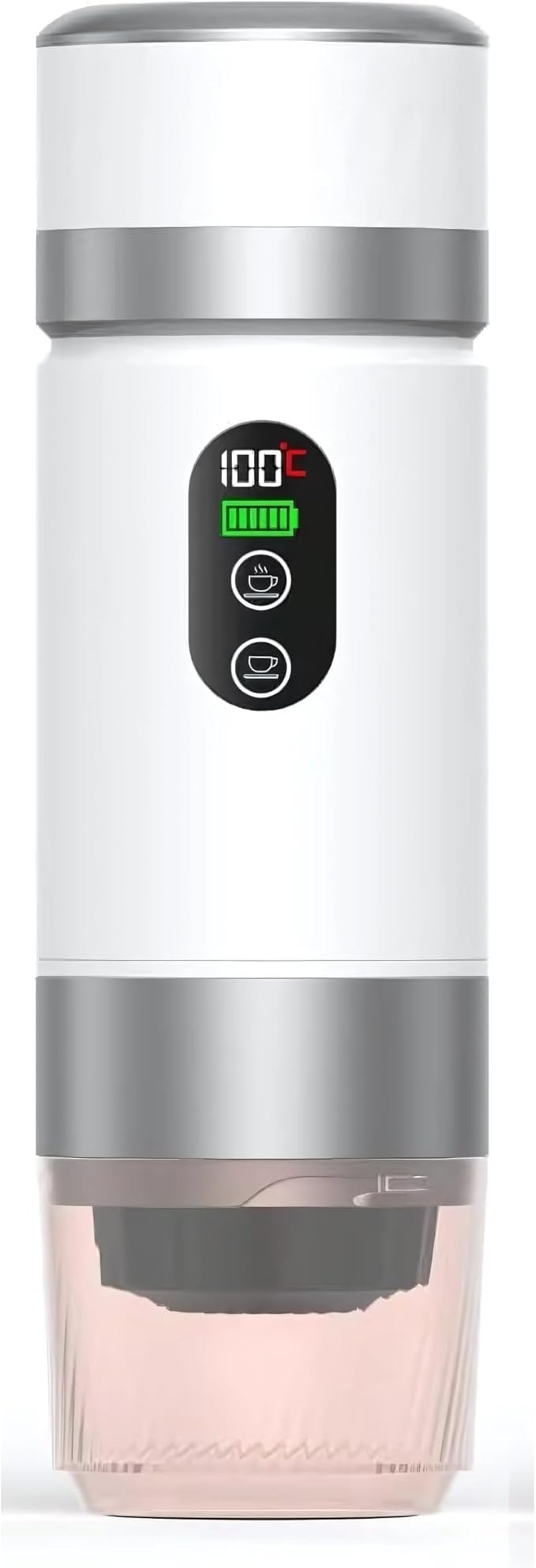 Portable Coffee Maker KF-JN-03 with Digital Display & 20 BAR Pressure – Hot & Cold Brew, Compatible with Coffee Grounds and Capsules, Compact Single-Serve Design with Transparent Cup & 60ml Tank