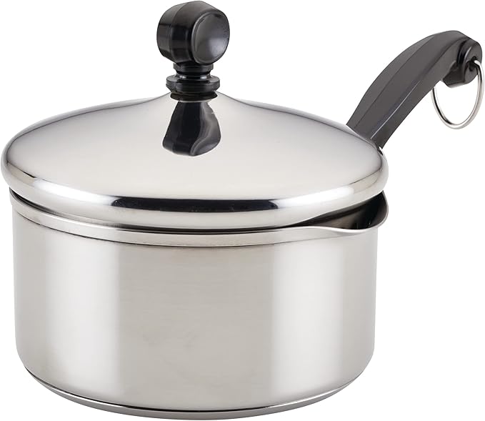 Farberware Classic Stainless Steel 1-Quart Covered Straining Saucepan, Silver