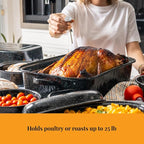 Granite Ware 25 lb Rectangular Roaster Set (10pcs), includes Lid, V-Rack, 2 pack brining bags, oven/grill-safe meat Thermometer, Turkey Baster with sylicon bulb, small brush