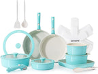 SENSARTE 24 Piece Ceramic Pots and Pans Set, Nonstick Detachable Handle Cookware, Induction Cookware Set with Removable Handle, Healthy Non Stick for RV, Dishwasher＆Oven Safe, PFOA Free (Turquoise)