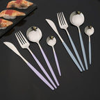 JASHII Flatware Set 24 Piece, Stainless Steel Silverware Set, Macaron Small Fresh Color Cutlery Set, Modern Elegant Tableware Set for Party, Christmas, Dinner (Haze Blue Silver)