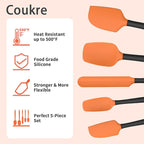 Coukre Silicone Spatula Set of 5,High Temperature Resistant, Food Grade Silicone, Dishwasher Safe, for Baking cooking (Orange)