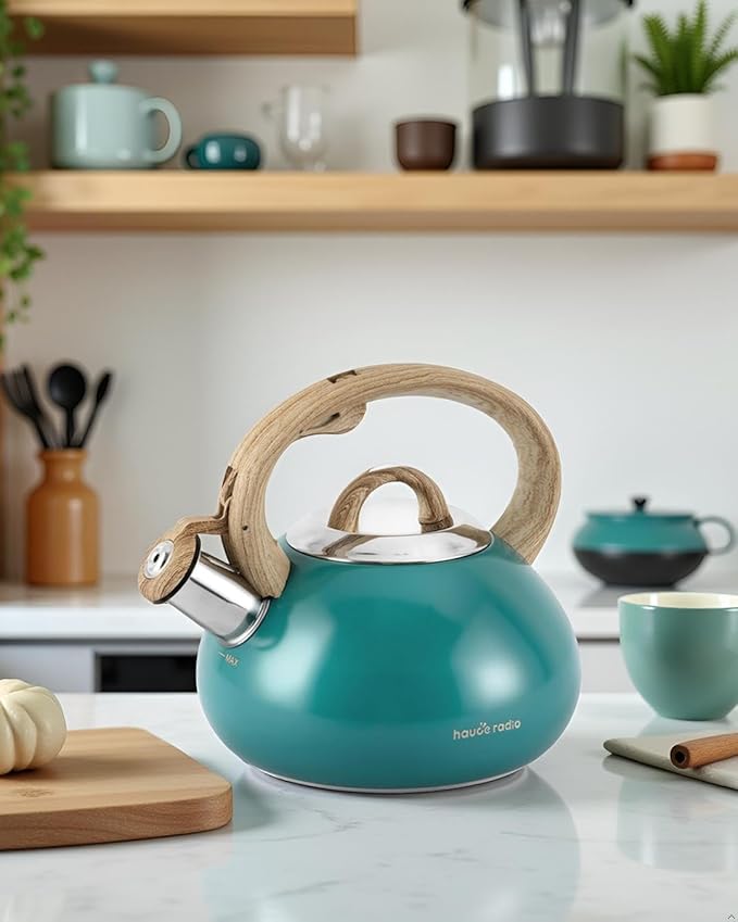 Tea Kettle,Teapots for Stove Top,2.0 Quart with Wood Pattern Handle Loud Whistle Food Grade Stainless Steel Teapot,for Heating Milk, Coffee, Chocolate