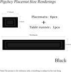 PIGCHCY Placemats with Matching Table Runner,Heat Resistant Vinyl Woven Washable Table mats Sets (6 Placemats+1 Table Runner, Pure Black)