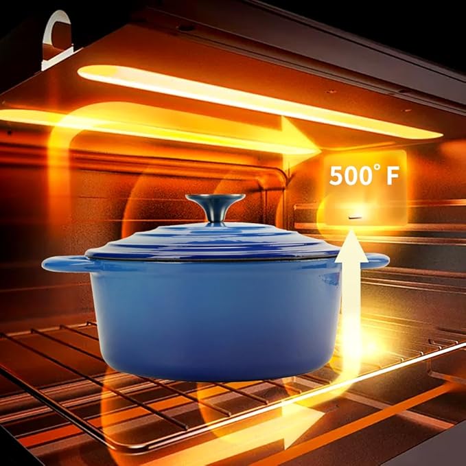 Dutch Oven 5 Quart Enameled Cast Iron Dutch Oven Pot with Self Basting lid Blue Heavy Duty Dutch Ovens Dual Handles Porcelain Enameled Cast Iron Pot Family or Friends Gifts