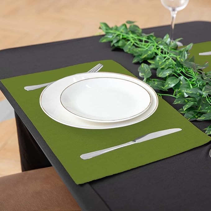 Linen Placemats Set of 8, Machine Washable, Heat Resistant, Wrinkle Free, Thick Polyester Kitchen Place Mats for Dining Table (Green)