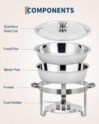 Garvee 2 Pack Chafing Dishes for Buffet, 5 QT Round Buffet Servers and Food Warmer Set with Lid, Stainless Steel Chafers for Catering Parties Wedding Banquet, Silver