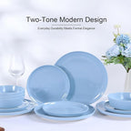 Webbylee 12-Piece Melamine Dinnerware Set - Unbreakable Plates & Bowls Set for 4, BPA-Free Lightweight Kitchen Dishes Idear for Camping, Picnic, Party,Blue & Beige