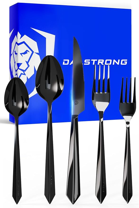 Dalstrong Flatware Cutlery Set - 20 Piece - Black High-Carbon Stainless Steel - Silverware Dinner Knife, Dinner Fork, Dinner Spoon, Dessert Fork, Dessert Spoon - Service for 4 - Table Dinner Set