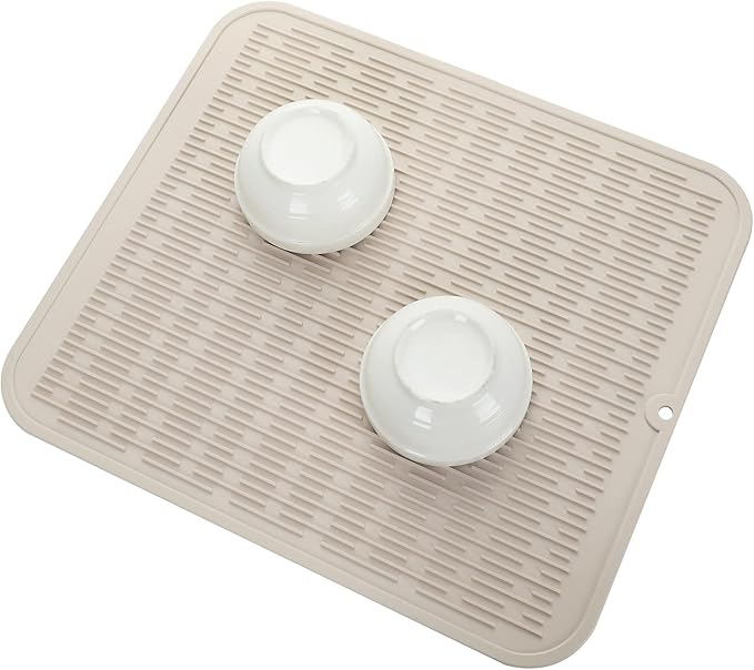 Silicone Dish Drying Mat for Multiple Usage,Easy clean,Eco-friendly,Heat-resistant Silicone Mat for Kitchen Counter or Sink,Refrigerator or Drawer Liner Tapioca XL 18 inches x 16 inches