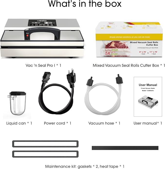 Vesta Precision Vac'n Seal Pro I Vacuum Sealer - Smart Seal Design, Full Speed Operation, Effortless Heavy Workload, Patented Cutter Box Bags, Designed and Serviced in USA