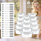 30 Pieces Glass Food Storage Containers with Snap Locking Lids,Glass Meal Prep Containers Set - Airtight Lunch Containers, Microwave, Oven, Freezer and Dishwasher White