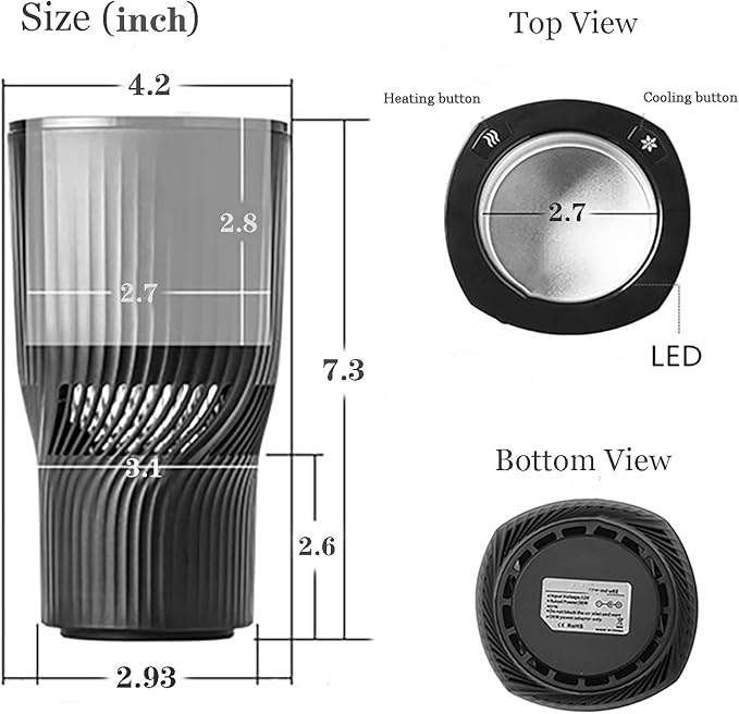 Car Cup Holder 2-in-1 Coffee Warmer Drink Cooler Smart Car Tumbler Holder Gift for Car Lover(Matt Black)