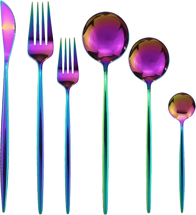 Rainbow 36-Pieces Silverware Flatware Mirror Polished Dinnerware, 18/0 Stainless Steel Cutlery Set For Home Kitchen Party Hotel Restaurant Wedding Service for 6