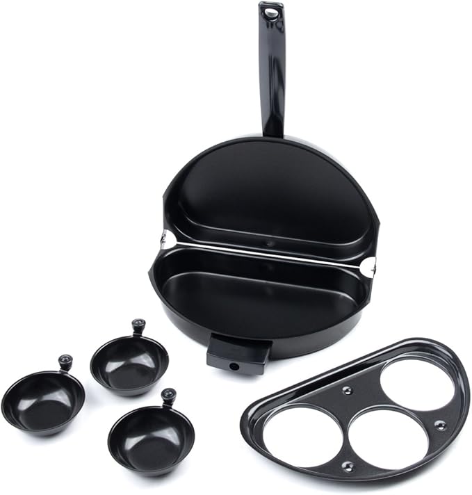 Fox Run Non-Stick Omelette Pan with Egg Poacher Set, 11.25 x 9.5 x 2.5 inches, Metallic