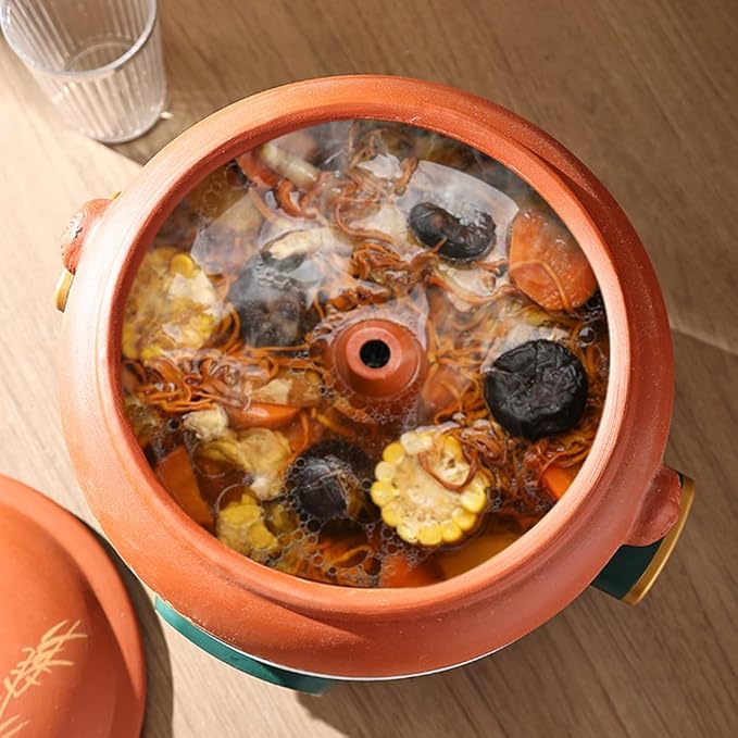Ceramic Steam Cooker, Stew Pot Clay Casserole Zisha Steamer Ceramics Stovetop with Cover, Household Steam Pot for Chicken Soup, Vegetables and Corn or Cook Fitness Food,2700ML
