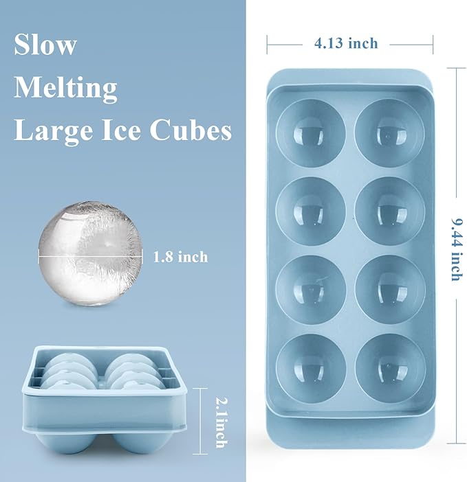 Round Ice Cube Mold,1.8 INCH x 8,Ice Ball Maker Mold | Round Ice Cube Trays for Freezer,Whiskey Ice Cubes Mold,Circle Ice Cube Tray with Lid,Ice Trays Ice molds for Whiskey,Cocktails,Coffee