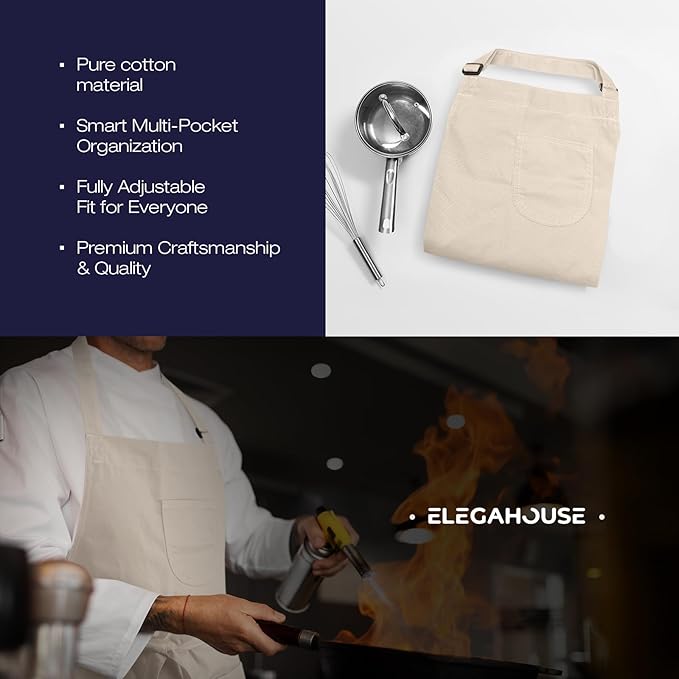 Unisex Apron with Pockets for Cooking, Salon & Art - 100% Cotton Adult Kitchen, Chef, Stylist Apron