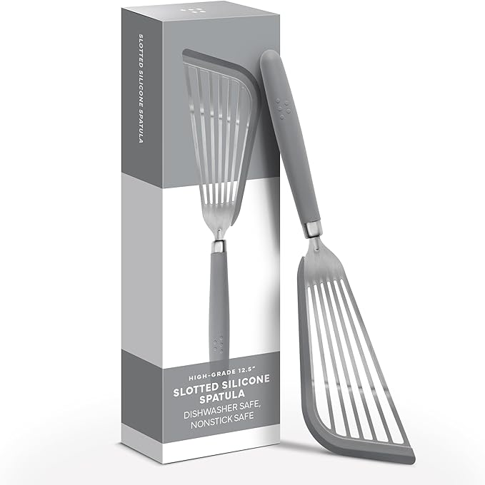 Misen Fish Silicone Spatula - Slotted Turner for Cooking - Perfect for Frying - Heat Resistant - Dishwasher Safe -1mm Thick Flexible Flipper - Soft Silicone Grip Handle for Easy Use