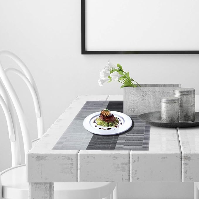 PIGCHCY Placemats,Washable Durable Woven Vinyl Placemats for Dining Table,Easy to Clean Plastic Placemats Set of 6 (Black)