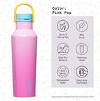 Corkcicle Sport Canteen Insulated Tumbler, Pink Pop, 20 oz – Reusable Water Bottle Keeps Beverages Cold for 25 Hours & Hot 12 Hours – Cupholder Friendly Tumbler with Screw-On Cap