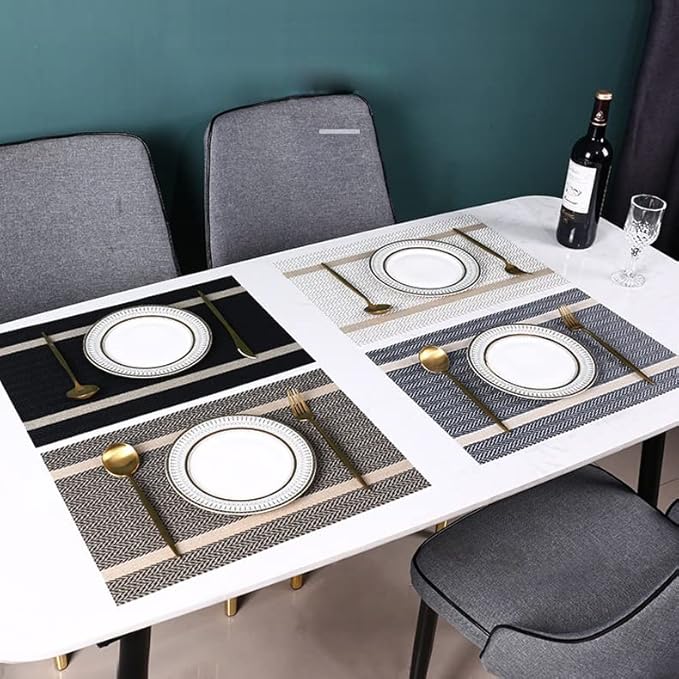 PIGCHCY Placemats Set of 6, Dark Blue Elegant Placemats Washable Non-Slip Luxurious Durable Table Mats for Home/Dining Room Decoration