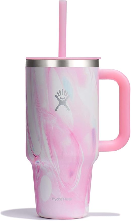 Hydro Flask 32 Oz Travel Tumbler with Handle, Lid and Straw - Insulated Stainless Steel in Jelly Pink