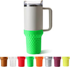 Silicone Boot for Stanley, Tall Rubber Protector Sleeve Accessories for Stanley Quencher H2.0 FlowState Tumbler 40oz / Adventure Quencher Tumbler 40oz (Neon Green)