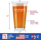 Grandma Est 2021 - New Grandmother Pint Glass Gift for First Time Grandparents - Bold 16 Oz Glasses