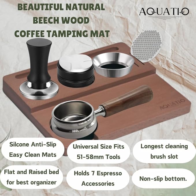 51-58 mm Wide Espresso Tamping Mat - Wooden Coffee Tamping Station - Espresso Accessories for Baristas