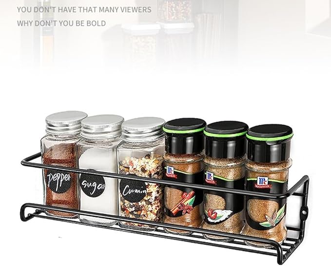 4 Pack Spice Rack Organizer, Wall Mount Spice Rack Organizer,Screw or Adhesive Hanging Spice Rack, Black