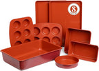 Larder & Vine 8-Piece Bakeware Set | Non-Stick Baking Set with Ceramic Finish | PFAS, PFOA, PTFE, and BPA Free Baking Essentials | Baking Sheets, Muffin Tins and Assorted Baking Pans | Cabernet