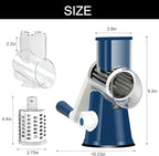Cambom Rotary Cheese Grater Hand Crank Cheese Shredder for Fresh Cheese, Vegetable, Nuts,Non-slip Suction Base, Free Cleaning Brush Three Blades,Deep Blue
