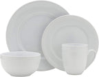 Everyday White by Fitz and Floyd, Beaded 16 Piece Dinnerware Set, Service for 4