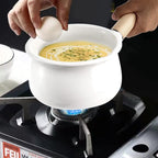 Jucoan 1 Quart Enamel Milk Pan with Dual Pour Spout, Small Enamel on Steel Saucepan Milk Pot Butter Warmer with Wooden Handle, Stove Top Soup Pot Simmer Pot for Home Kitchen Cooking Heating Boiling