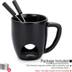 BSTKEY 230ML Personal Chocolate Fondue Mug Set, Ceramic Butter Warmer Set, Mini Melt Hot Pot Cup Set for Cheese Chocolate Butter Caramel, with 2 Forks (Black)