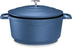 Large Dutch Oven Pot with Lid-7.5QT Cast Aluminum Oven Pot with Two Handles Lightweight for Bread Baking Braising and Roasting(Blue)