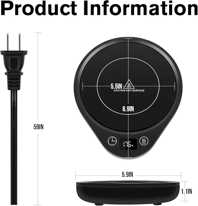 PUSEE Coffee Mug Warmer - Electric Large Candle Warmer Plate with 4H Auto Shut Off, 3-Temp Settings Cup Heater for Desk, Tea, Milk, Cocoa