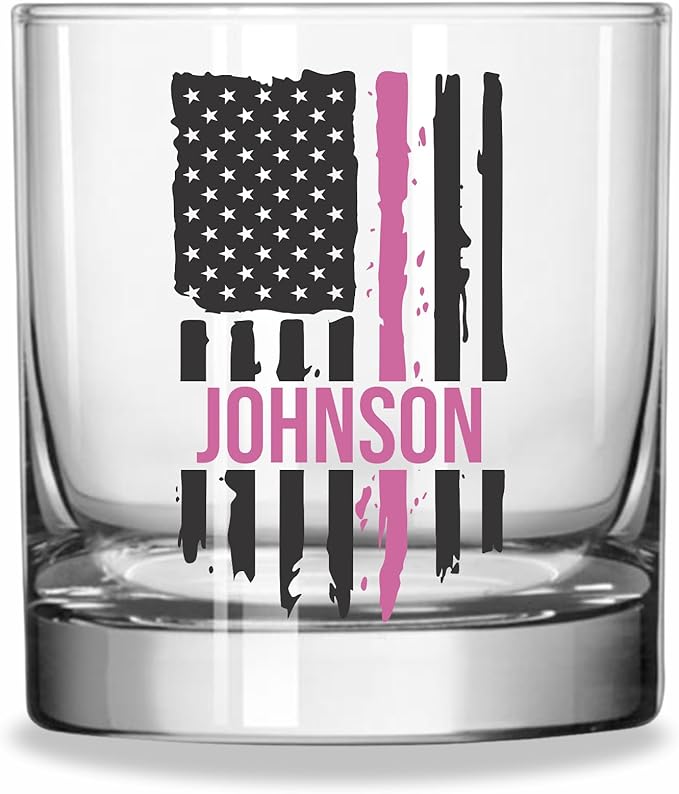 Blue Ridge Mountain Gifts - Thin Pink Line Cocktail Glass - Personalized Drinking Glass, Police Wife Gift, Law Enforcement Family, Female First Responders, Female Police Officer Gift