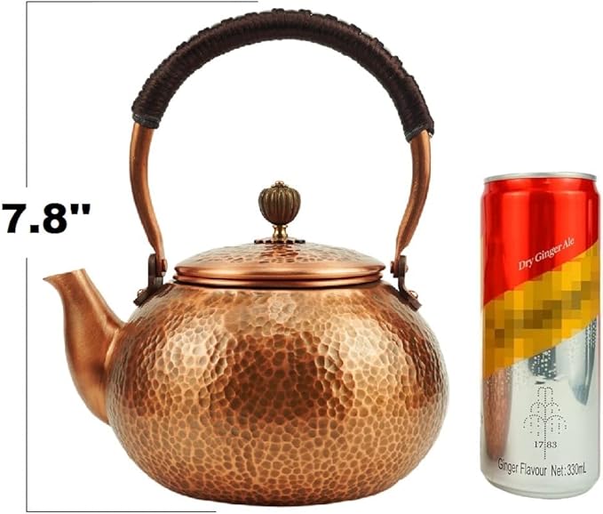 Funmaker Handmade Solid Copper Tea Pot Kettle Stovetop Teapot Thick Hammered Copper Tea Pot Kettle Stovetop Teapot Made for gasstove tops pure copper kettle (Type 2-1200ml)