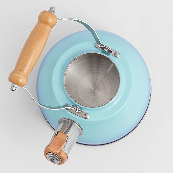 ROCKURWOK Tea Kettle, Tea Pot with Cool Touch Ergonomic Handle, Teapot Food Grade Stainless Steel, Tea Kettle Stovetop, Kettle Teapot, Whistling Tea Kettle, Small Tea Pot, 1.6 Quart (Blue)