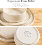 TheTerra Ceramic Dinnerware Sets for 6, 18 Pieces Handmade Reactive Glaze Plates and Bowls Set, Scratch Resistant Dish Set, Oven & Microwave & Dishwasher Safe, Matte White
