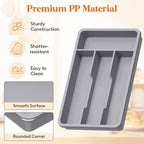 Lifewit Silverware Tray, Cutlery Drawer Organizer Storage for Kitchen, Plastic Flatware Utensil Holder Divider for Spoons Forks Knives Tableware, 4 Compartment, Gray