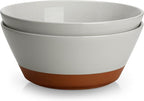 MALACASA Serving Bowls, 105oz Large Salad Bowls for Party, Entertaining, Big Ceramic Bowls for Soup, Fruit and Pho, 2-Pc Wide Bowl Set, Grey & Brown