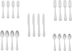 Amazon Basics Silverware Set, Stainless Steel Flatware, Dishwasher Safe, Service for 4, 20-Piece Forks and Spoons, Pearled Edge