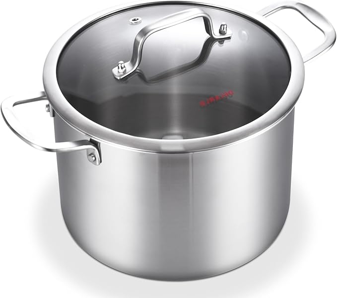 DELARLO Tri-Ply Stainless Steel 6QT Pot with Lid, Induction Ready, 6 Quart with Lid, Durable, Noodle Pot, 18/10 Heavy Duty for Cooking, Suit for All Stove, Up to 600℉(Lids 300℉)