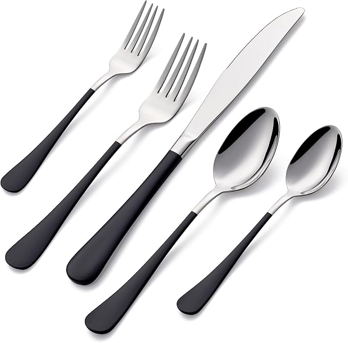 20-Pieces Black Silverware Sets for 4,Black Handle Stainless Steel Cutlery Set, Include Forks Spoons and Knives Set, Dishwasher Safe Utensil Sets for Home Restaurant