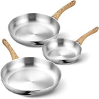KOCH SYSTEME CS Stainless Steel Frying Pan Set of 3, 8"&10"&12" Stainless Steel Pans Set with Heat-resistant Bakelite Handle, Suitable for All Stove, Dishwasher Safe